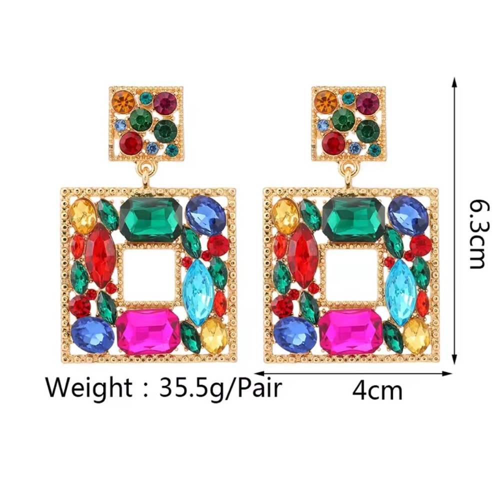 Multicolor Gemstone Rhinestone Square Earrings - image 4